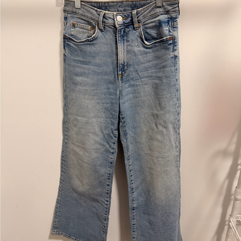 High waisted wide leg denim jeans